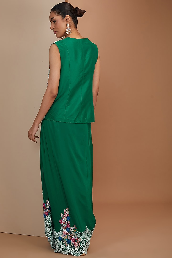 Green Habutai Silk Pearl Embroidered Butterfly Cape Set by Minaxi Dadoo at Pernia's Pop Up Shop