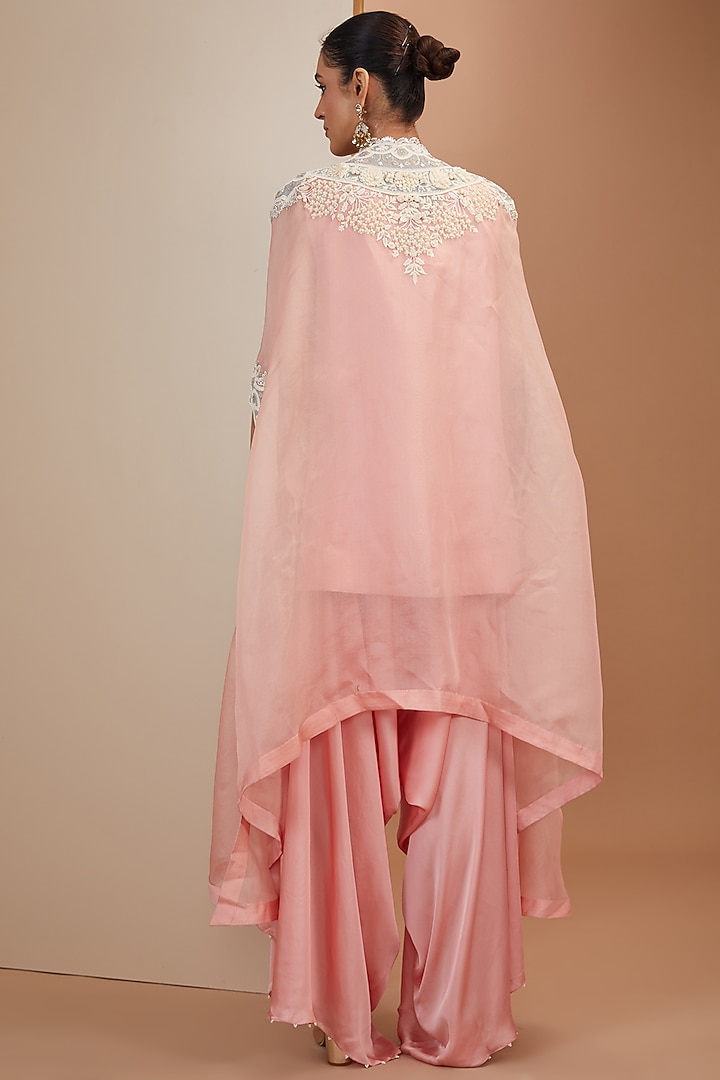 Pink Dupion Thread Embroidered Butterfly Cape Set by Minaxi Dadoo at Pernia's Pop Up Shop