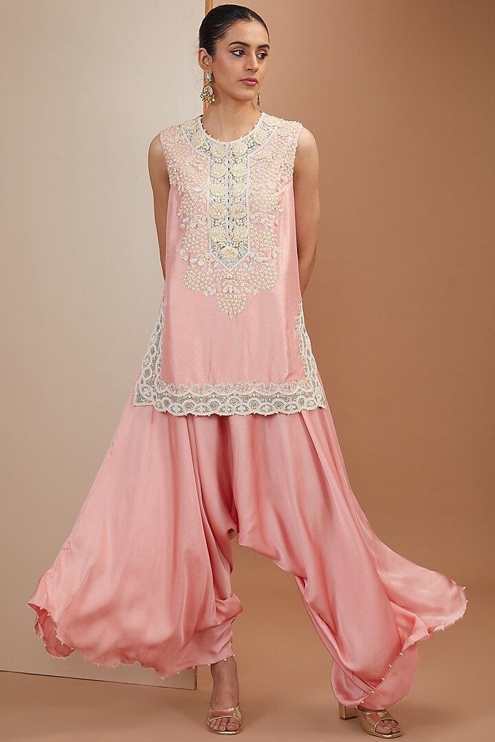 Pink Dupion Thread Embroidered Butterfly Cape Set by Minaxi Dadoo at Pernia's Pop Up Shop