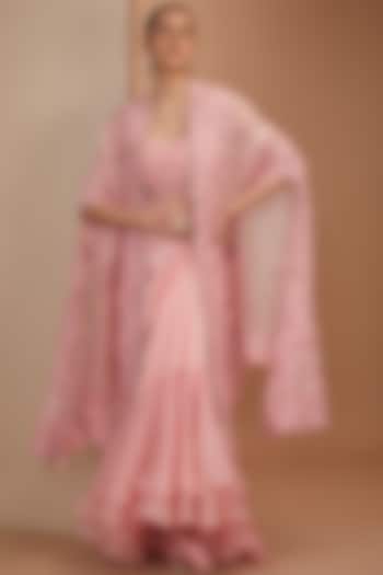 Pink Organza Moti Embroidered Butterfly Cape Set by Minaxi Dadoo at Pernia's Pop Up Shop
