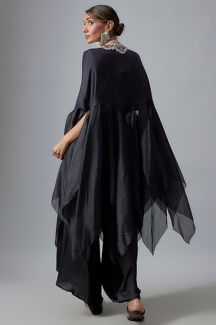 Black Silk & Organza Hankey Cape Set by Minaxi Dadoo at Pernia's Pop Up Shop