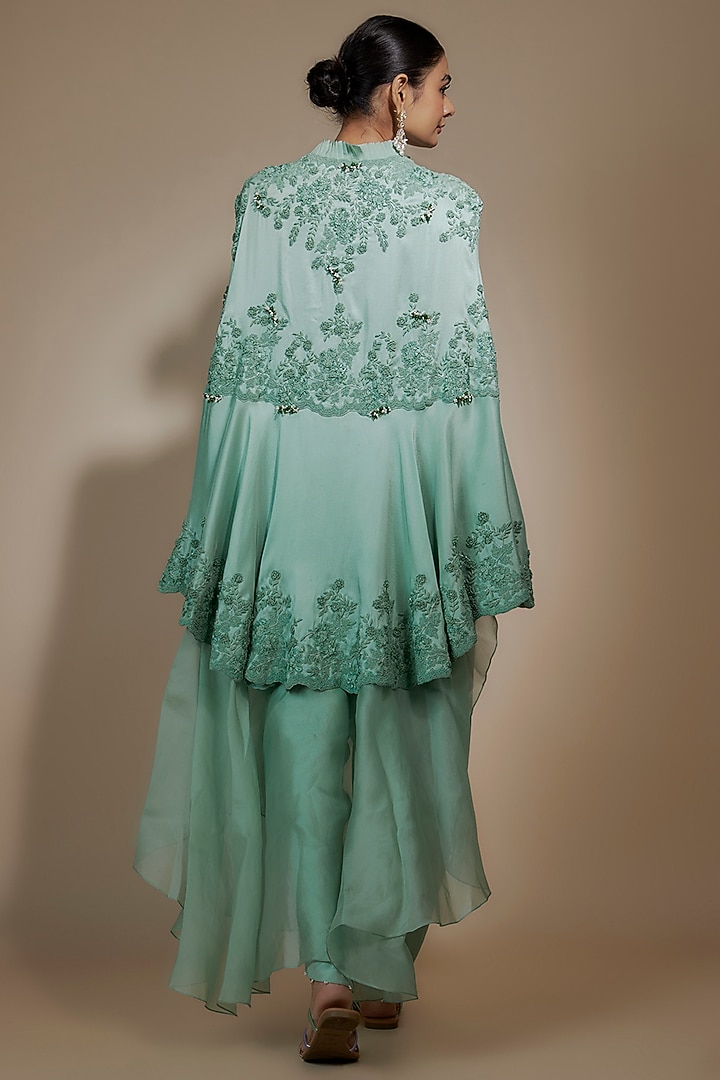Powder Blue Dupion Moti Work Cape Set by Minaxi Dadoo at Pernia's Pop Up Shop