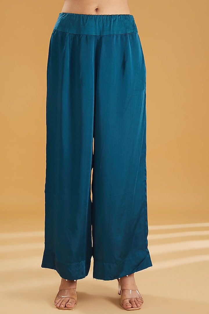 Peacock Blue Dupion Dori Embroidered Straight Kurta Set by Minaxi Dadoo at Pernia's Pop Up Shop