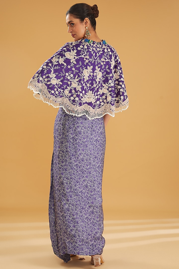 Violet Dupion Lace Jaal Embroidered Cape Set by Minaxi Dadoo at Pernia's Pop Up Shop