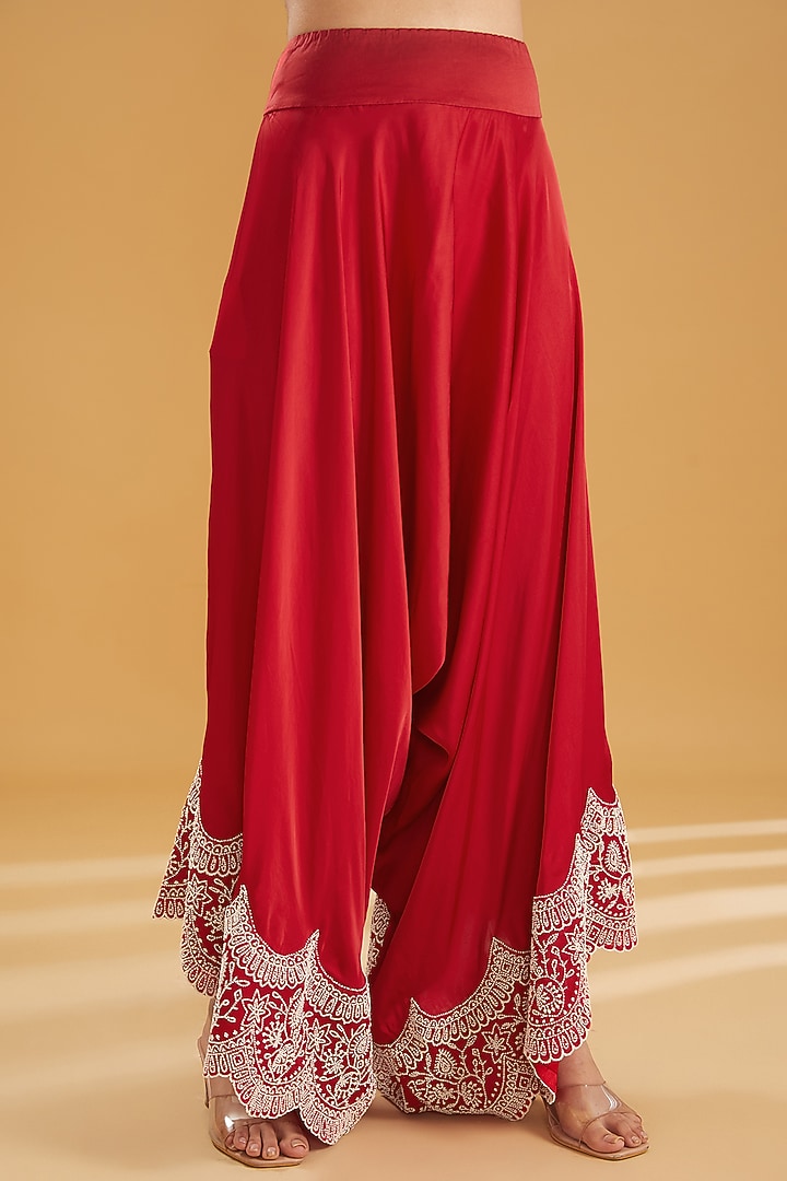 Red Dupion Thread & Pearl Embroidered Cape Set by Minaxi Dadoo at Pernia's Pop Up Shop