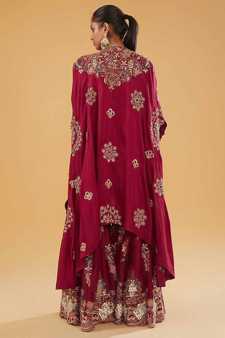 Maroon Organza Embroidered Bridal Sharara Set by Minaxi Dadoo at Pernia's Pop Up Shop