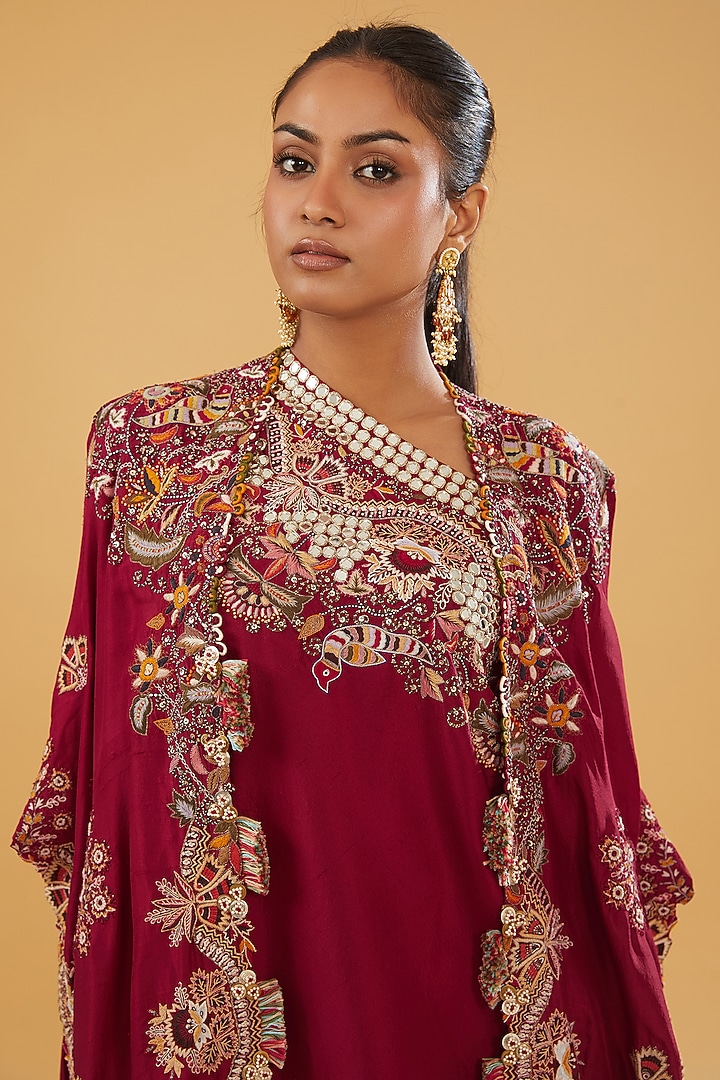 Maroon Organza Embroidered Bridal Sharara Set by Minaxi Dadoo at Pernia's Pop Up Shop