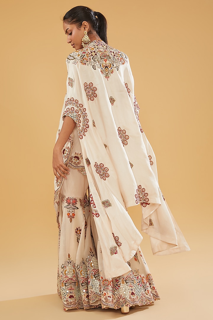 Beige Organza Embroidered Bridal Sharara Set by Minaxi Dadoo at Pernia's Pop Up Shop