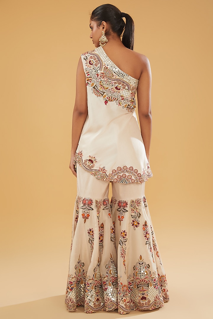Beige Organza Embroidered Bridal Sharara Set by Minaxi Dadoo at Pernia's Pop Up Shop