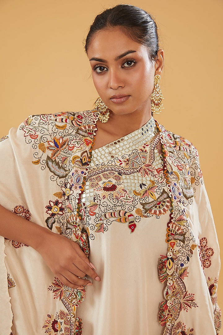 Beige Organza Embroidered Bridal Sharara Set by Minaxi Dadoo at Pernia's Pop Up Shop