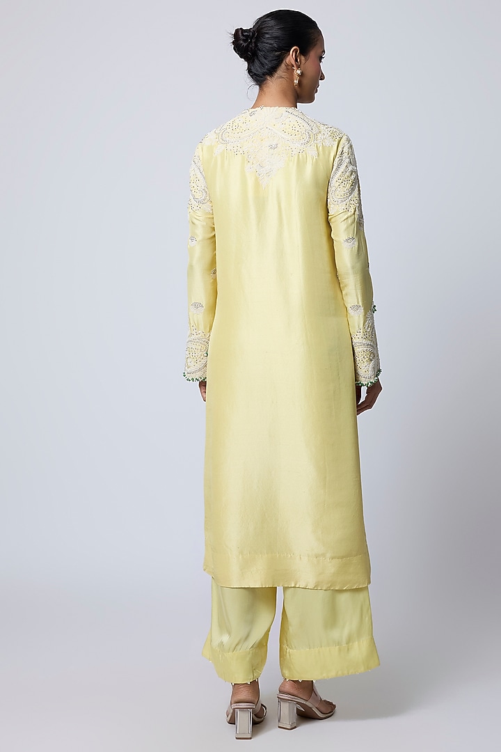 Yellow Dupion Long Kurta Set by Minaxi Dadoo at Pernia's Pop Up Shop