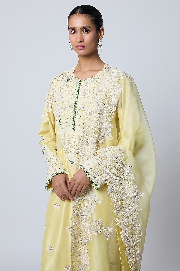 Yellow Dupion Long Kurta Set by Minaxi Dadoo at Pernia's Pop Up Shop