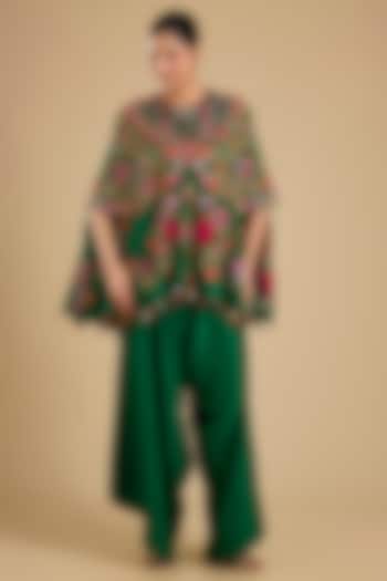 Green Dupion Silk Embroidered Cape Set by Minaxi Dadoo at Pernia's Pop Up Shop