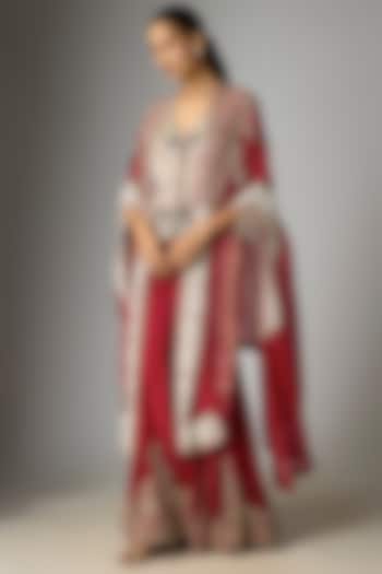 Red Organza Patchwork Butterfly Cape Set by Minaxi Dadoo at Pernia's Pop Up Shop