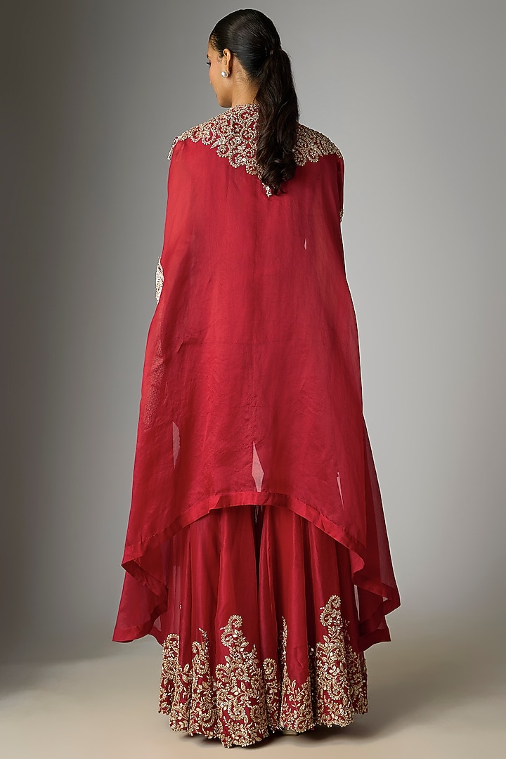 Red Organza Patchwork Butterfly Cape Set by Minaxi Dadoo at Pernia's Pop Up Shop