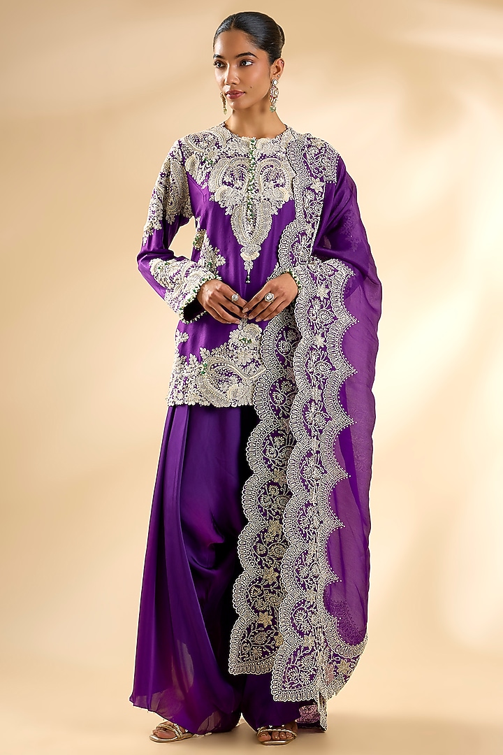 Purple Habutai Silk Dhoti Set by Minaxi Dadoo at Pernia's Pop Up Shop