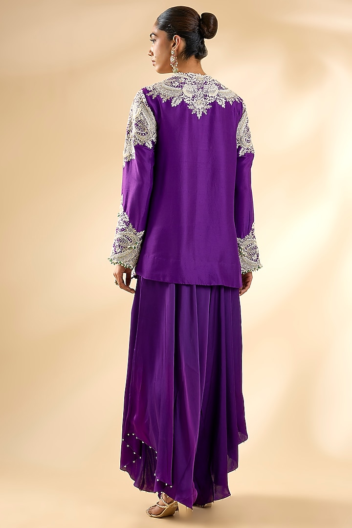 Purple Habutai Silk Dhoti Set by Minaxi Dadoo at Pernia's Pop Up Shop