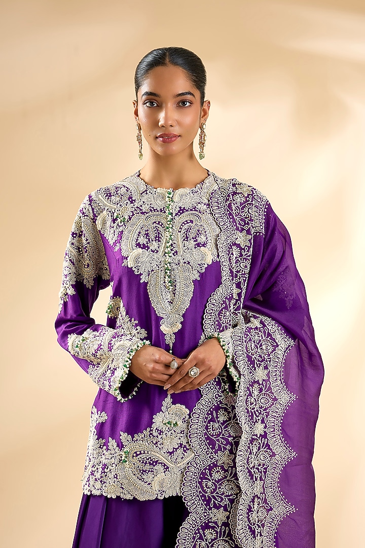 Purple Habutai Silk Dhoti Set by Minaxi Dadoo at Pernia's Pop Up Shop