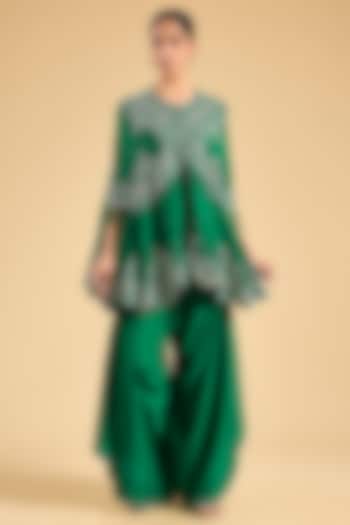 Green China Dupion Mirror Work Cape Set by Minaxi Dadoo at Pernia's Pop Up Shop