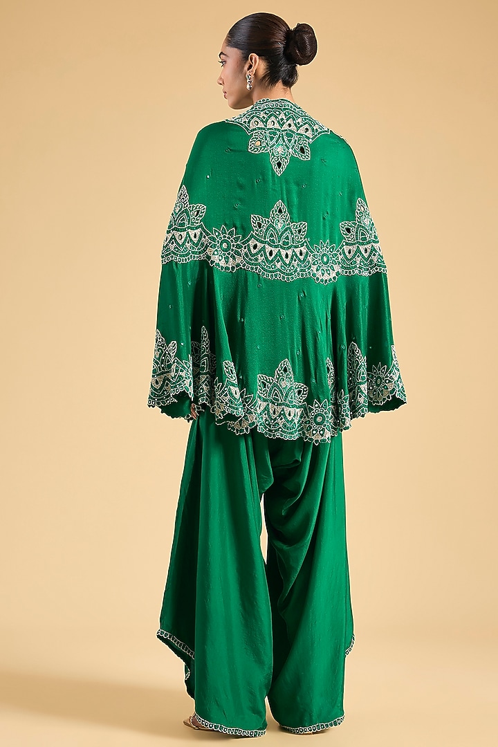 Green China Dupion Mirror Work Cape Set by Minaxi Dadoo at Pernia's Pop Up Shop