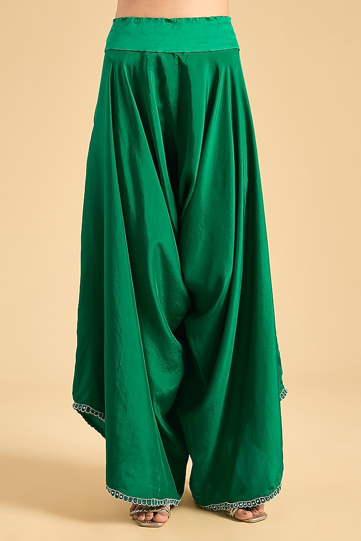 Green China Dupion Mirror Work Cape Set by Minaxi Dadoo at Pernia's Pop Up Shop