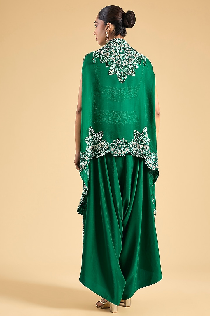 Green Organza Mirror Work Cape Set by Minaxi Dadoo at Pernia's Pop Up Shop