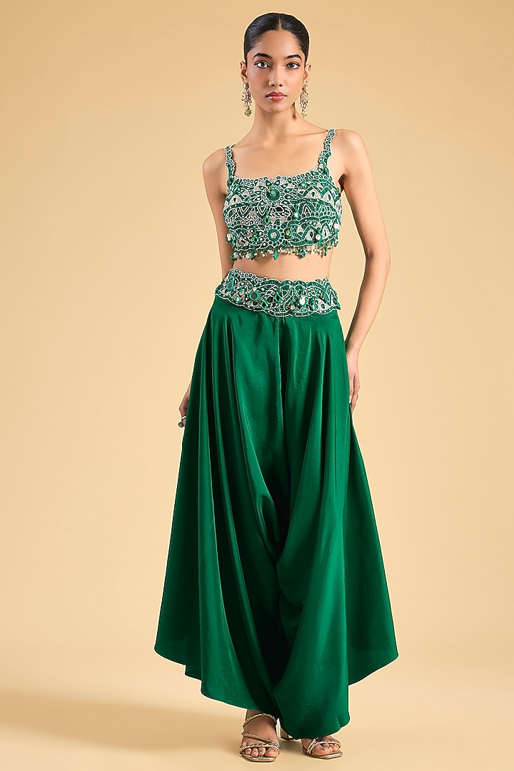 Green Organza Mirror Work Cape Set by Minaxi Dadoo at Pernia's Pop Up Shop