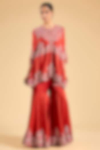 Rust Orange Dupion Silk Mirror Work Cape Set by Minaxi Dadoo at Pernia's Pop Up Shop