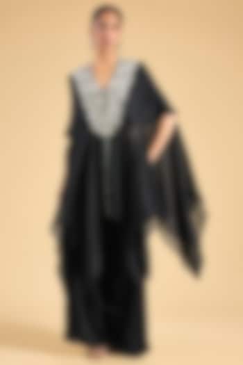 Black Silk & Organza Embroidered Cape Set by Minaxi Dadoo at Pernia's Pop Up Shop