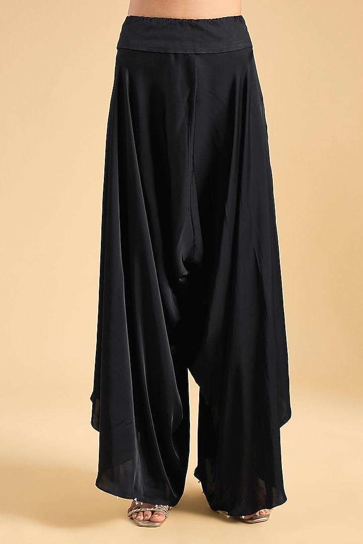 Black Silk & Organza Embroidered Cape Set by Minaxi Dadoo at Pernia's Pop Up Shop