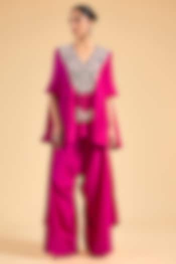 Pink Dupion Silk Embroidered Cape Set by Minaxi Dadoo at Pernia's Pop Up Shop