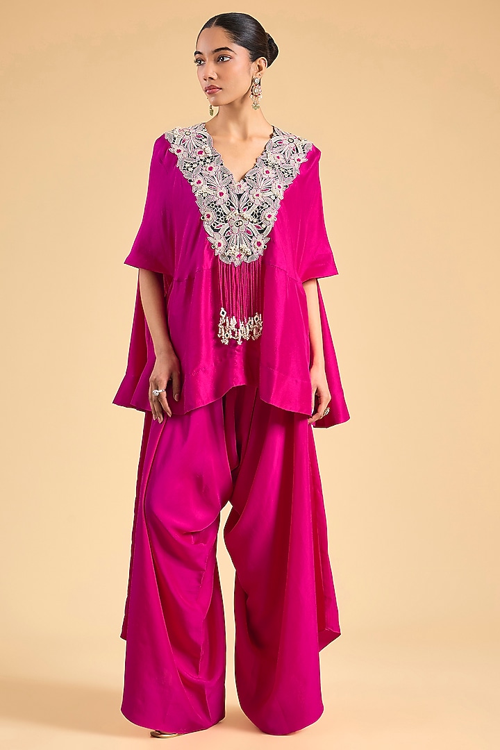 Pink Dupion Silk Embroidered Cape Set by Minaxi Dadoo at Pernia's Pop Up Shop