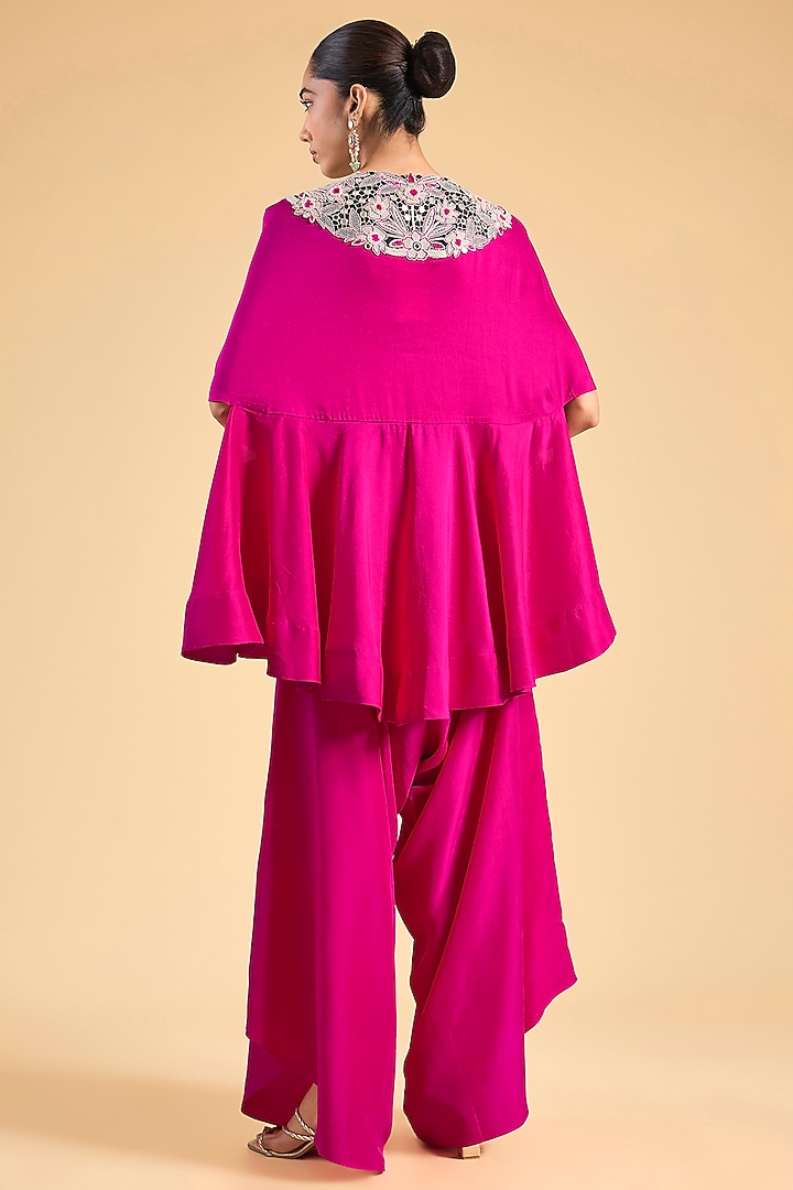 Pink Dupion Silk Embroidered Cape Set by Minaxi Dadoo at Pernia's Pop Up Shop