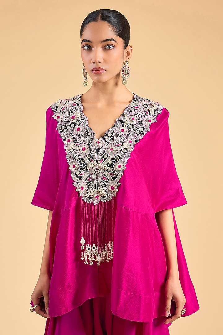 Pink Dupion Silk Embroidered Cape Set by Minaxi Dadoo at Pernia's Pop Up Shop