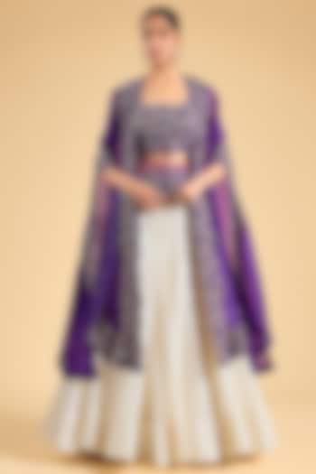 Purple Organza Embroidered Cape Set by Minaxi Dadoo at Pernia's Pop Up Shop