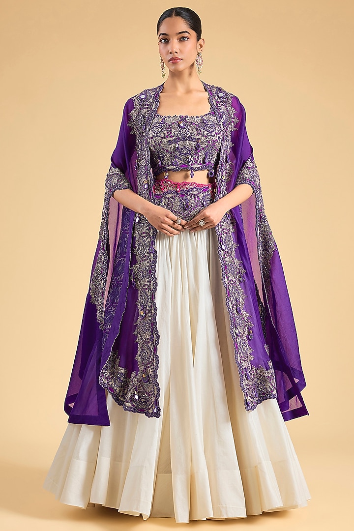 Purple Organza Embroidered Cape Set by Minaxi Dadoo at Pernia's Pop Up Shop