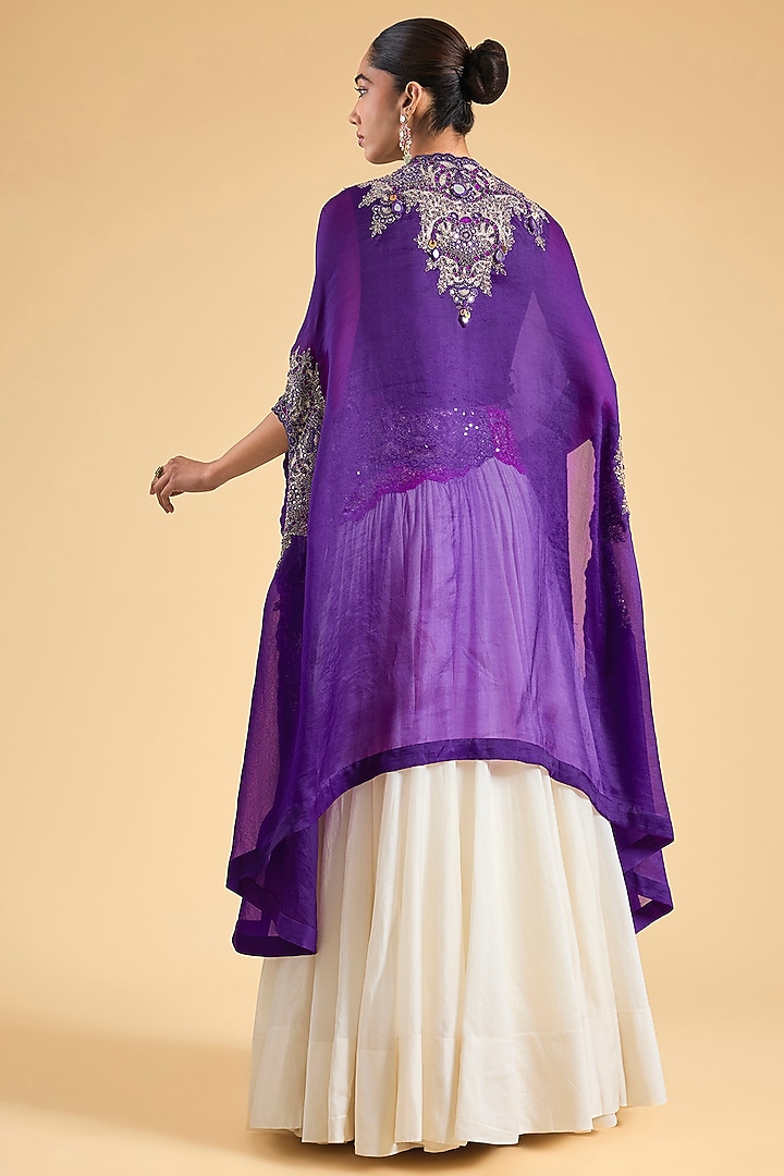 Purple Organza Embroidered Cape Set by Minaxi Dadoo at Pernia's Pop Up Shop