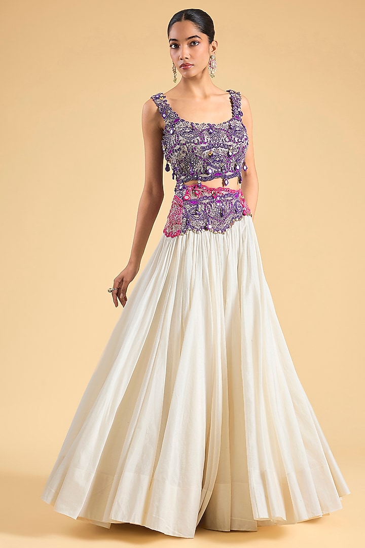 Purple Organza Embroidered Cape Set by Minaxi Dadoo at Pernia's Pop Up Shop
