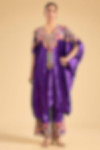 Purple Velvet Thread Work Kaftan Set by Minaxi Dadoo at Pernia's Pop Up Shop