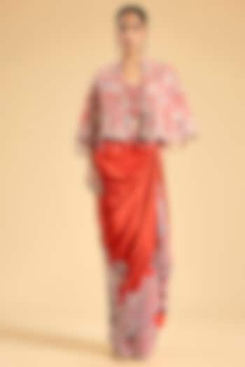 Rust Orange Dupion Lace Embroidered Skirt Set by Minaxi Dadoo at Pernia's Pop Up Shop