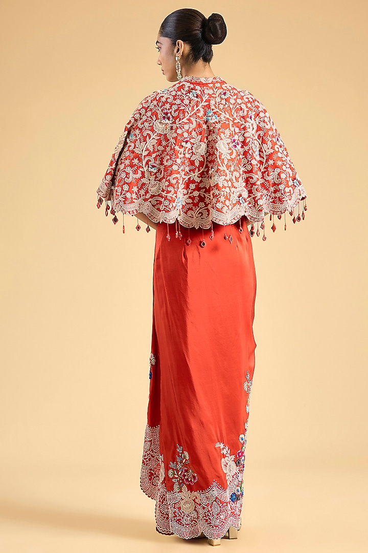 Rust Orange Dupion Lace Embroidered Skirt Set by Minaxi Dadoo at Pernia's Pop Up Shop