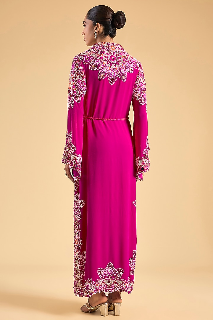 Pink Dupion Silk Mirror Work Party Wear Dress by Minaxi Dadoo at Pernia's Pop Up Shop
