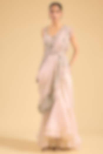 Beige Silk & Organza Embroidered Draped Bridal Saree Set by Minaxi Dadoo at Pernia's Pop Up Shop