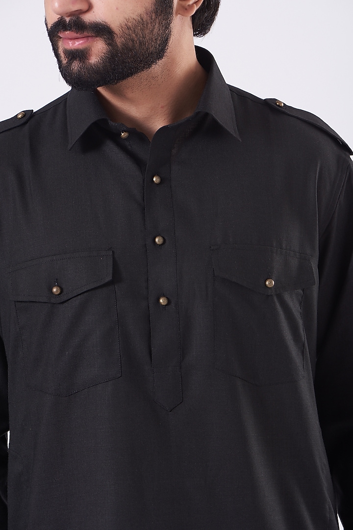 Black Pathani Kurta Set by Manish Nagdeo Men at Pernia's Pop Up Shop