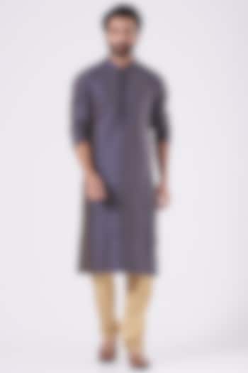 Ink Blue Art Silk Jacquard Kurta Set by Manish Nagdeo Men at Pernia's Pop Up Shop