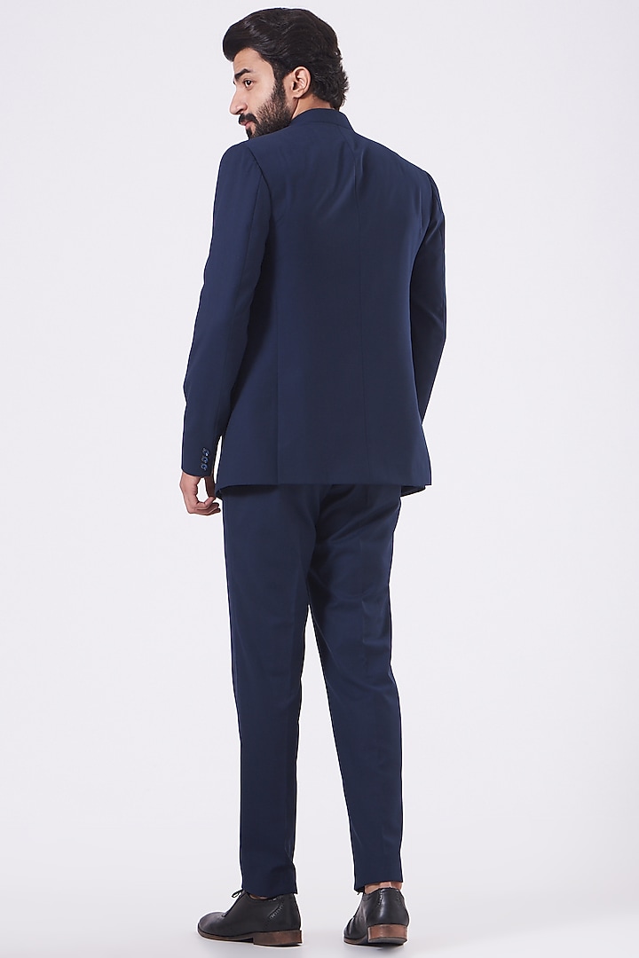 Navy Blue Viscose Blend Bandhgala Jacket Set by Manish Nagdeo Men at Pernia's Pop Up Shop