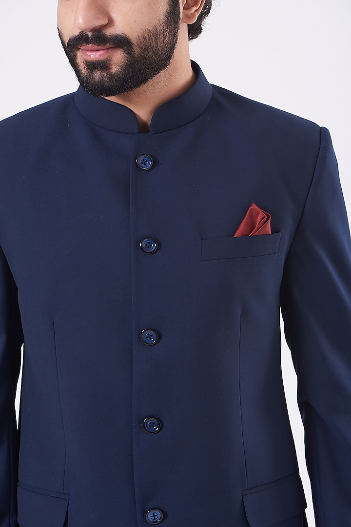 Navy Blue Viscose Blend Bandhgala Jacket Set by Manish Nagdeo Men at Pernia's Pop Up Shop