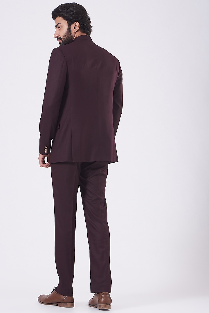 Wine Viscose Blend Bandhgala Jacket Set by Manish Nagdeo Men at Pernia's Pop Up Shop