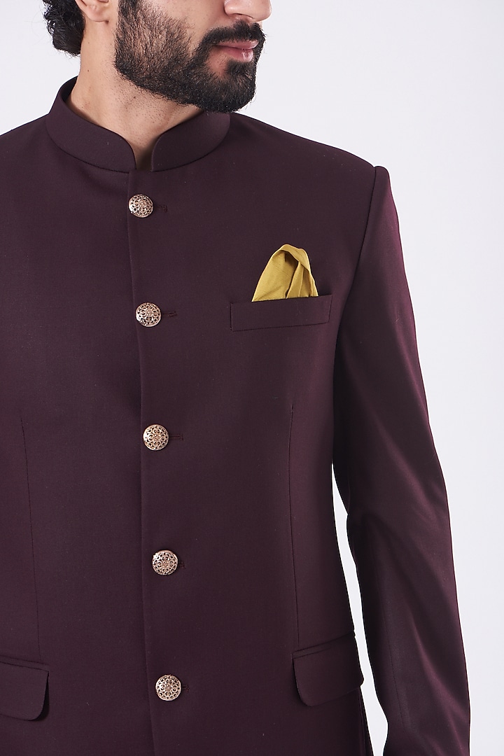 Wine Viscose Blend Bandhgala Jacket Set by Manish Nagdeo Men at Pernia's Pop Up Shop
