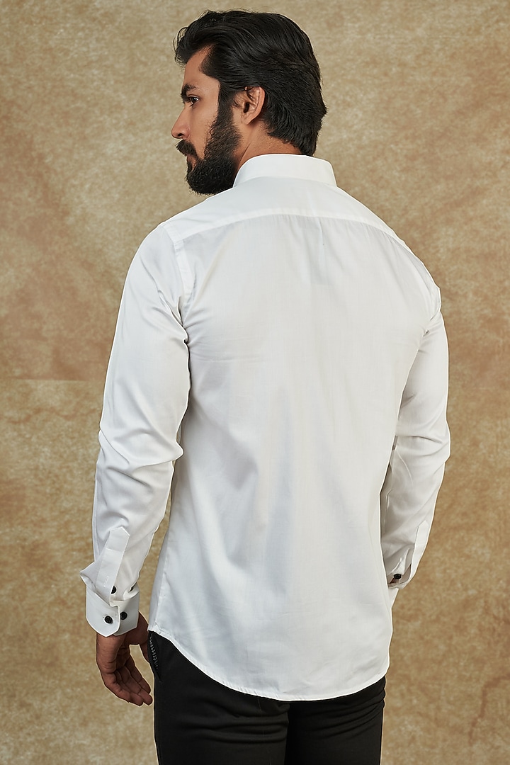 White Cotton Satin Tuxedo Party Wear Shirt by Manish Nagdeo Men at Pernia's Pop Up Shop
